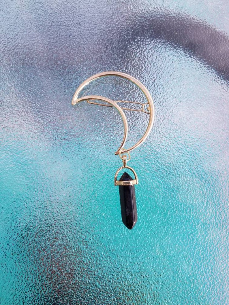 Phases of the Moon Goldtone Moon Barrette with stone