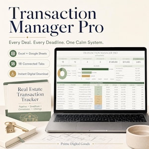 Real Estate Transaction Tracker | Realtor Spreadsheet, Transaction Coordinator Template, Pipeline, Deadline & Commission | Google Sheets