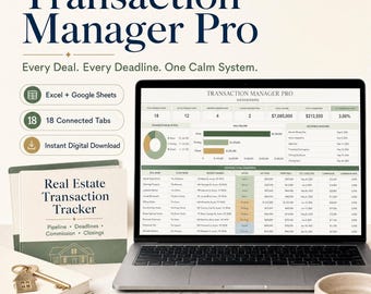 Real Estate Transaction Tracker | Realtor Spreadsheet, Transaction Coordinator Template, Pipeline, Deadline & Commission | Google Sheets