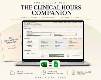 Clinical Hours Tracker Excel & Google Sheets | Supervision Log Spreadsheet for Therapists Counselors Nurses | Licensure Template
