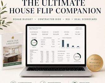 House Flip Tracker Spreadsheet Excel Google Sheets | Fix & Flip Project Manager | Rehab Budget Contractor Draw Log + Printable Field Binder