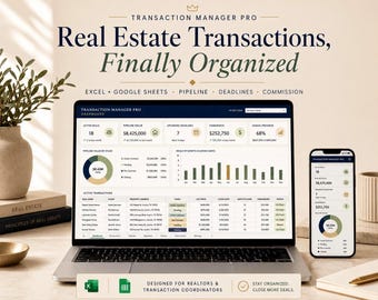 Real Estate Transaction Tracker | Realtor Spreadsheet, Transaction Coordinator Template, Pipeline, Deadline & Commission | Google Sheets