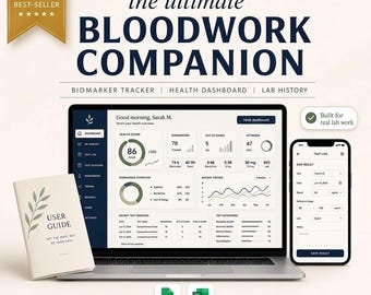 Blood Test Tracker Spreadsheet · Lab Results Log · Biomarker Health Dashboard · Excel & Google Sheets Template · The Bloodwork Companion