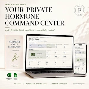 Hormone Cycle Companion · Cycle & Hormone Tracker for Excel + Google Sheets · Fertility Dashboard, BBT, Lab Status, PCOS