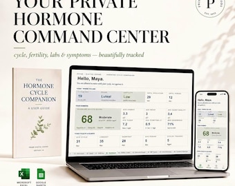 Hormone Cycle Companion · Cycle & Hormone Tracker for Excel + Google Sheets · Fertility Dashboard, BBT, Lab Status, PCOS