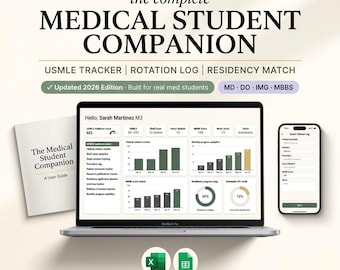 The Medical Student Companion · USMLE Tracker · Clinical Rotation Log · Excel + Google Sheets · Residency Match Planner