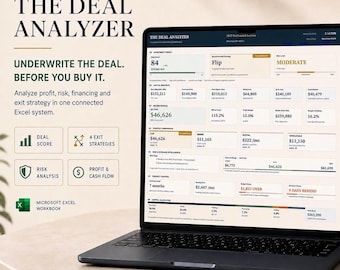 Hoja de cálculo para analizar transacciones inmobiliarias / Plantilla para inversores en compraventa rápida, renovación, alquiler y venta al por mayor (descarga digital)