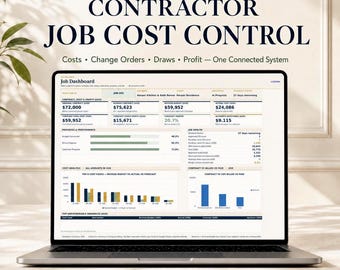 Contractor Job Cost Spreadsheet, Change Order and Draw Request Tracker, Excel & Google Sheets