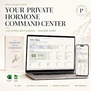 Hormone Cycle Companion · Cycle & Hormone Tracker for Excel + Google Sheets · Fertility Dashboard, BBT, Lab Status, PCOS