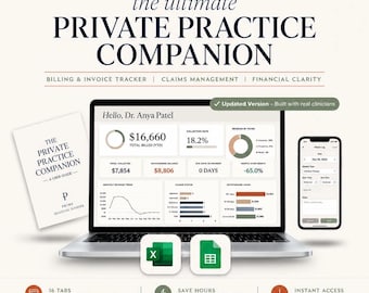 Private Practice Billing Tracker, Therapist Billing Spreadsheet, Insurance Claims Tracker, Superbill Template, Excel Google Sheets