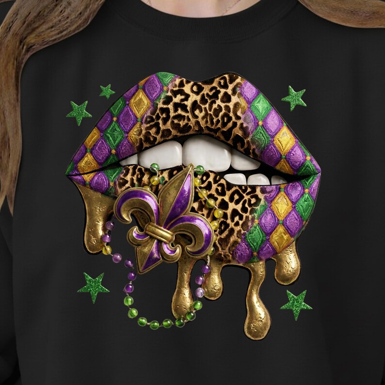 Mardi Gras Lips PNG Leopard Dripping Lips Carnival Fleur De Lis Graphic ...