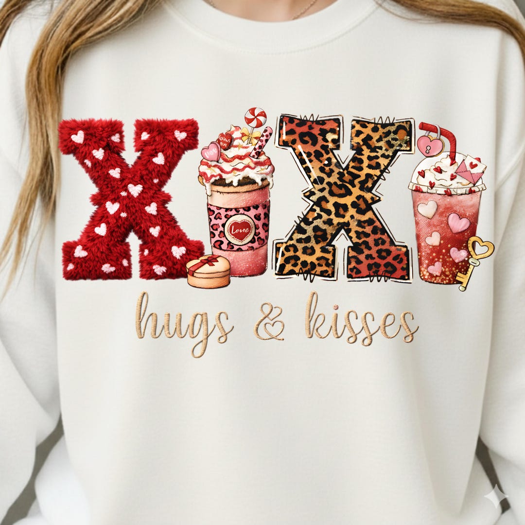 XOXO Hugs and Kisses PNG Valentine Faux Fur Leopard Patch Sublimation ...