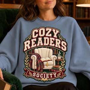 Cozy Readers Society PNG Faux Embroidery Patch Book Lover Digital Download Reading Shirt Design
