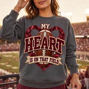 My Heart is on That Field PNG, Football Mom Digital Download, Faux Embroidery Sublimation, Game Day 3D Chenille Patch Varsity Design