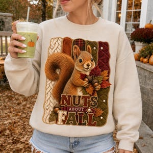 Squirrel PNG, Nuts About Fall PNG, Cute Autumn Animal Sublimation Design, Cozy Fall Shirt Graphic, Commercial Use