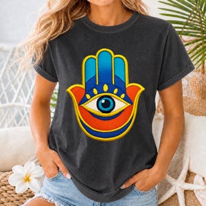 Hamsa Evil Eye Embroidery Design PNG – Protection Symbol – Colorful Machine Embroidery Style – Sublimation & Print File (COMMERCIAL Use)