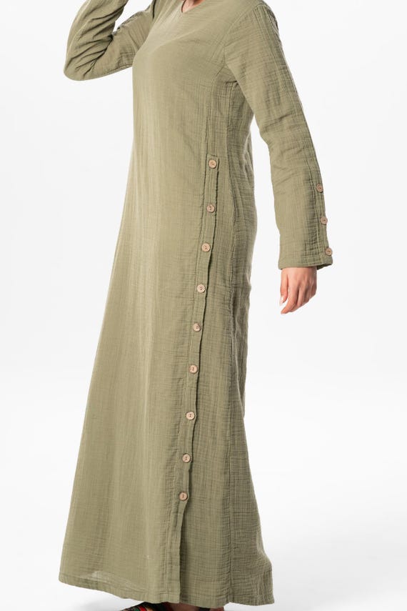 muslin long sleeve dress Handmade Red Muslin Dress, Long Sleeve Cotton Maxi