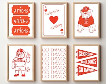 Arte de pared de los Georgia Bulldogs / Láminas decorativas para dormitorios de la UGA (juego de 6)