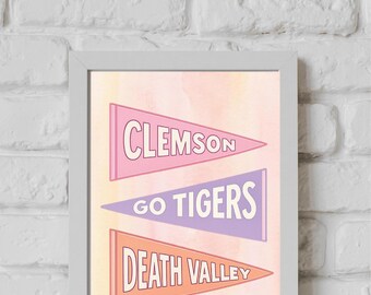 3 láminas digitales de Clemson / Arte para pared / Decoración de dormitorio en tonos pastel / Tigres de Clemson