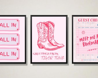 3 impresiones digitales de Clemson / Arte de pared rosa / Decoración de habitación universitaria /