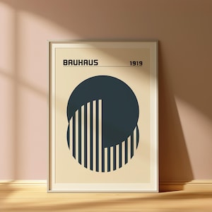 Bauhaus Printable Exhibition Poster, Blue Circle Print Mid Century Modern Living Room Wall Art Trendy Print Vintage Poster Digital Download