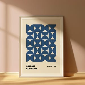 Navy Blue Bauhaus Printable Exhibition Poster, Mid Century, Modern Living Room, Wall Art, Trendy Print, Vintage Poster, Digital Download