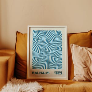 Navy Blue Optical Bauhaus Printable Exhibition Poster, Mid Century, Modern Living Room, Trendy Print, Vintage Poster, Digital Download