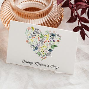 Tarjeta editable para el Día de la Madre – Tarjeta con corazón de flores – Te amo, mamá – Plantilla imprimible de Canva – Descarga instantánea