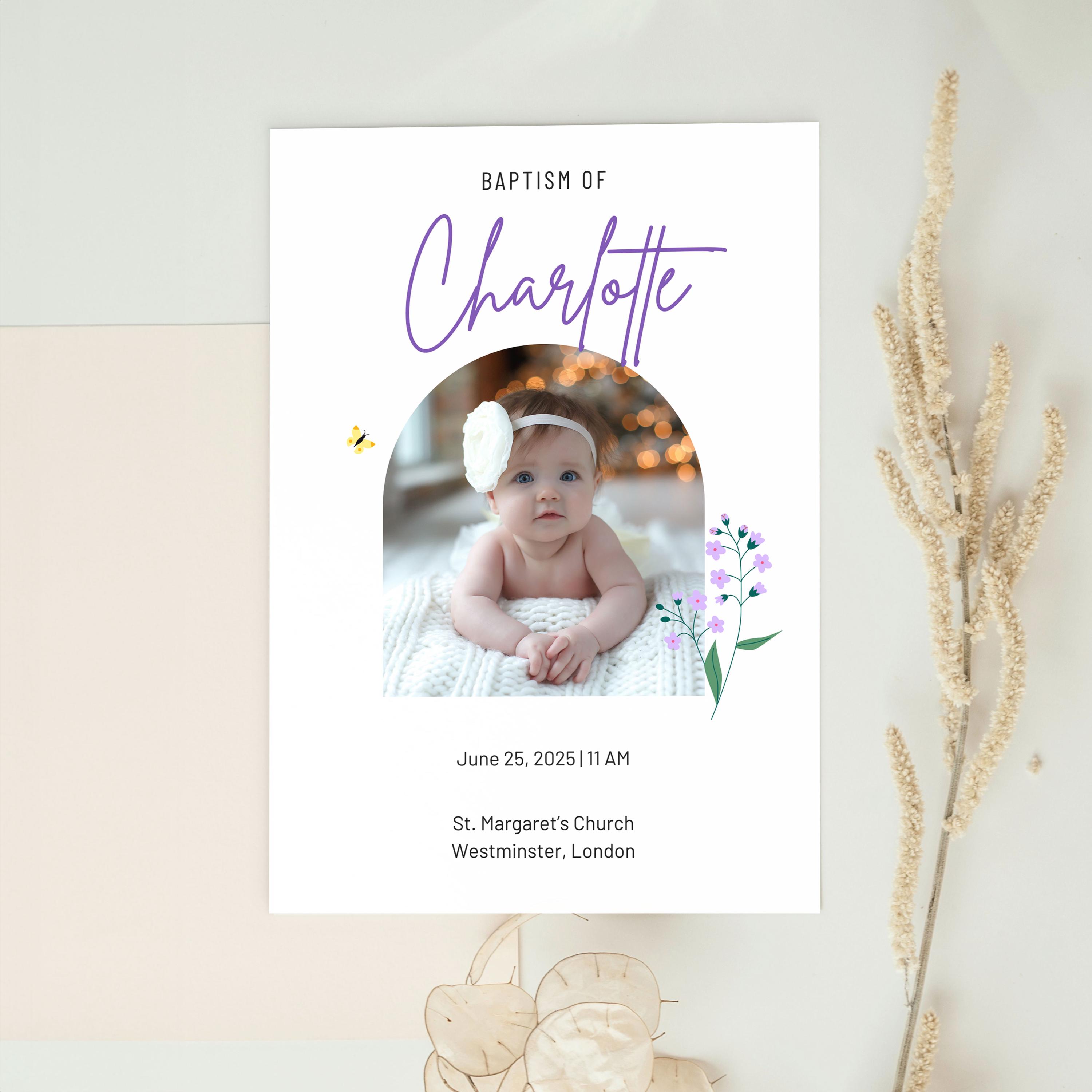 Wildflower Baptism Invitation Template |  Floral Editable Baptism Invite  | Fully Editable Canva-Template | Printable | Special Invite