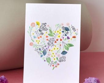 I Love You Card or Art Print | Flower Heart | Printable Greeting | Digital Download | Sentimental Gift