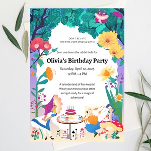 Alice in Wonderland Birthday Invitation | Tea Party | Canva Template | Instant Download