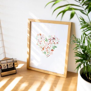Flower Heart – wydruk artystyczny i kartka okolicznościowa | „Kocham Cię” | Do pobrania w wersji cyfrowej | Dekoracja domowa z motywem kwiatowym