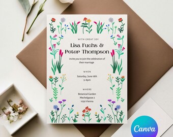Wedding Invitation Set | Wild Flowers Bundle | Downloadable Details | QR Code Invite | Digital Download | QR Code RSVP Card | Editable
