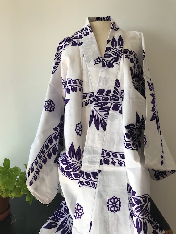 Japanese Cotton Kimono Robe/ Cover Up Floral-purpl