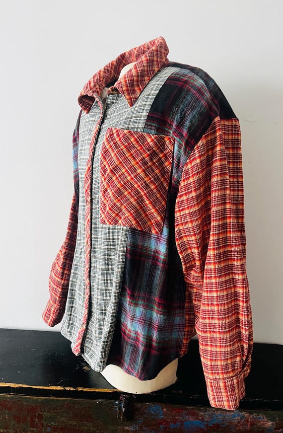 Arizona Multicolor Patchwork Thick Flannel Button… - image 3