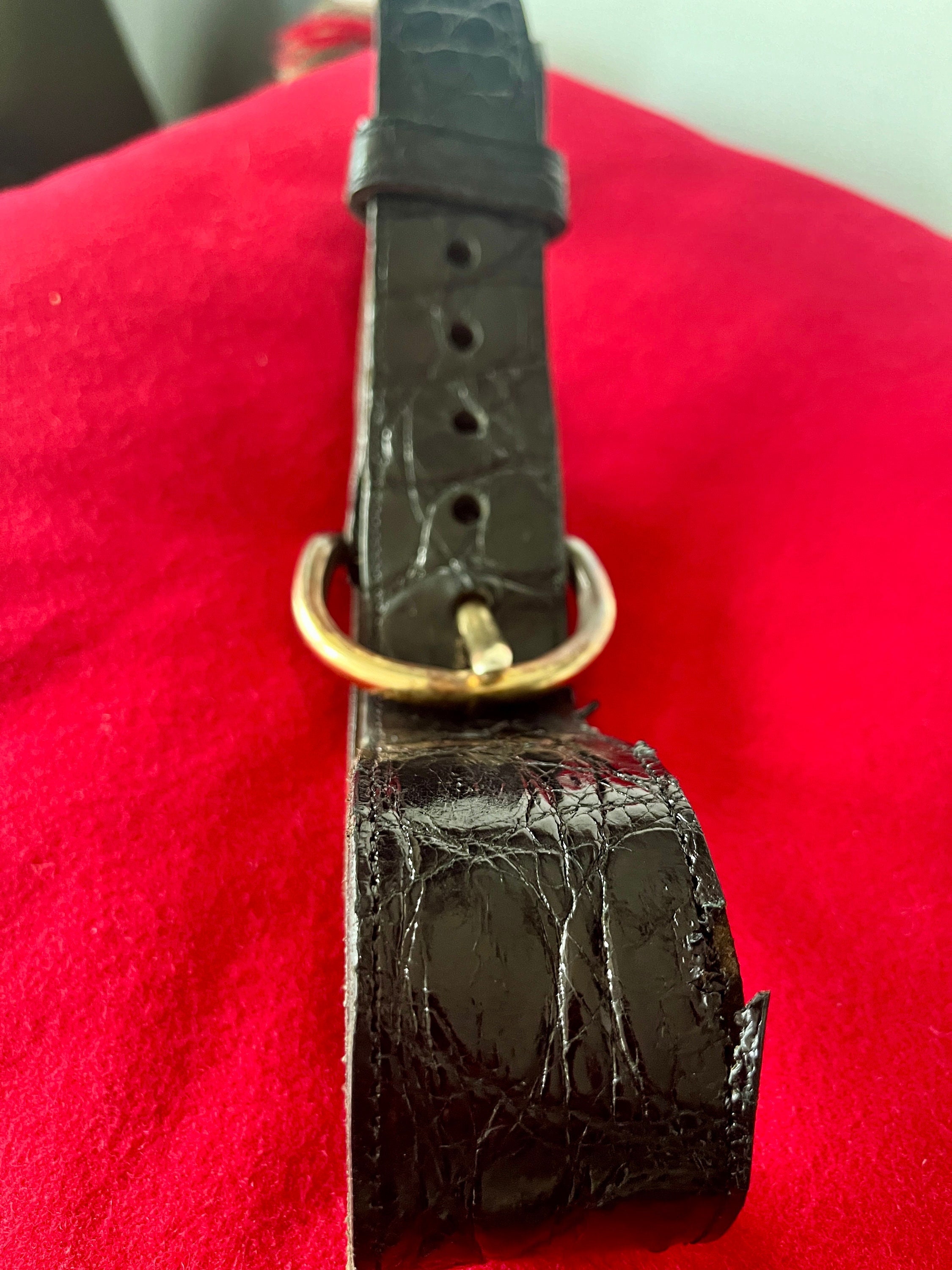 Vintage Johnny Farah Crocodile Leather Belt, Black With 