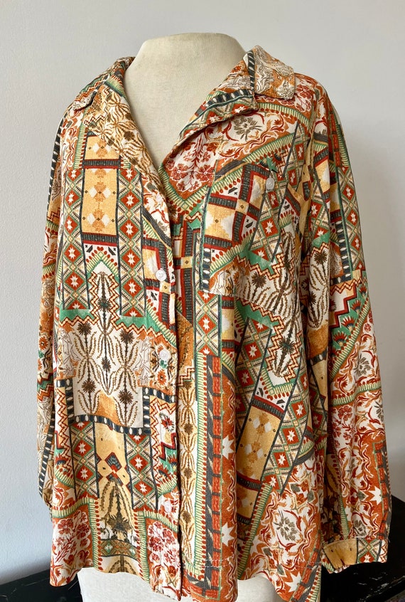 Asymmetrical, Tribal Pattern Button Down,  Long S… - image 5