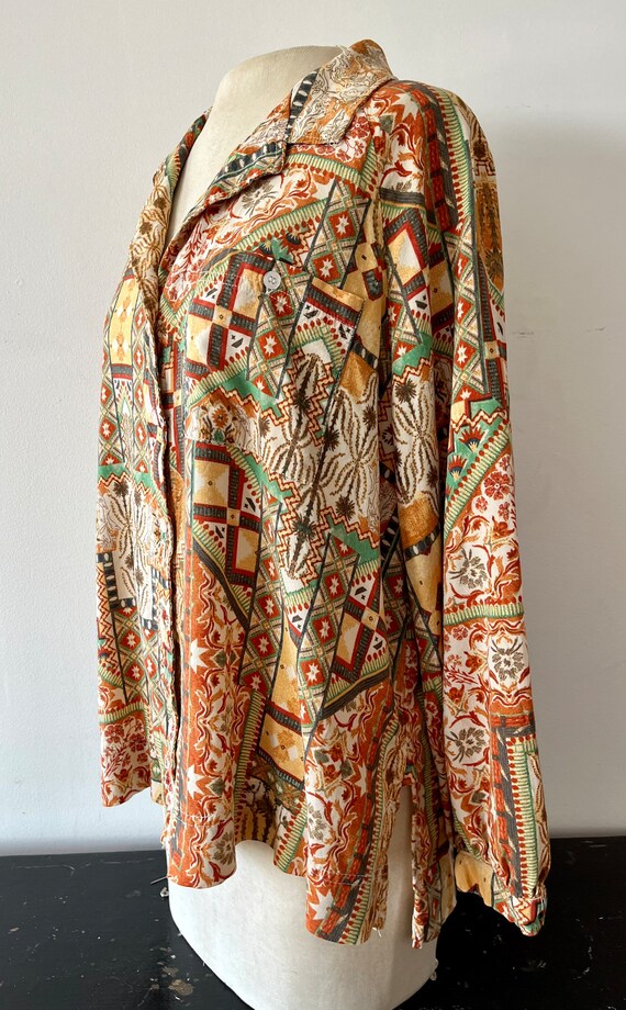 Asymmetrical, Tribal Pattern Button Down,  Long S… - image 7