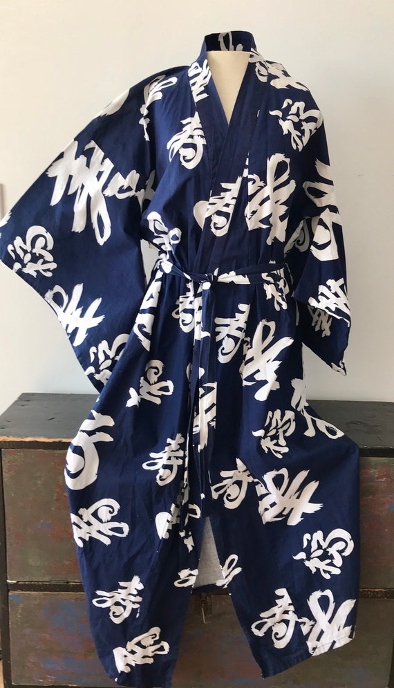 Vintage Chinese Calligraphy Cotton Kimono/Robe