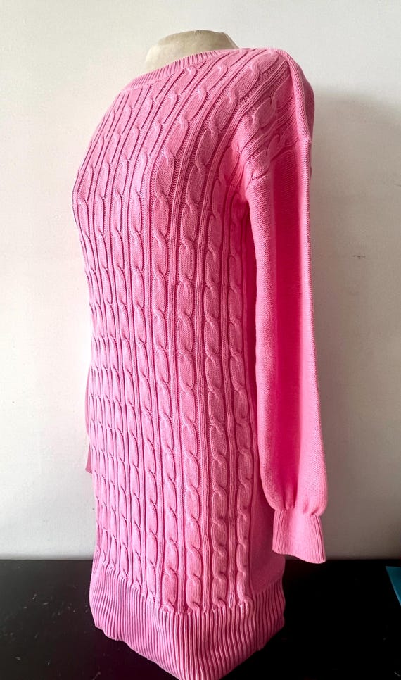 Pink cable knit turtle neck pullover/ sweater/ mi… - image 2