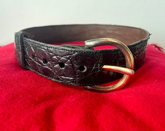 Vintage Crocodile Belt,  Johnny Farah, Black with Patinated Buckle, Size M