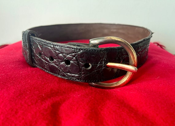 Vintage Crocodile Belt,  Johnny Farah, Black with Patinated Buckle, Size M