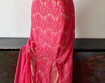 Maxi Party Dress, Pink Lace and Tulle, sleeveless, Mermaid Dress/Gown , Size 2