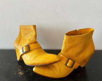 RARE John Fluevog Yellow Booties Size 9.5