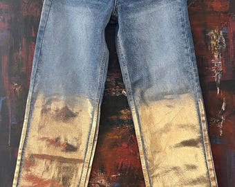 Gold Foil Jeans Vintage 90s - High Waist Relaxed Denim (Size 24)