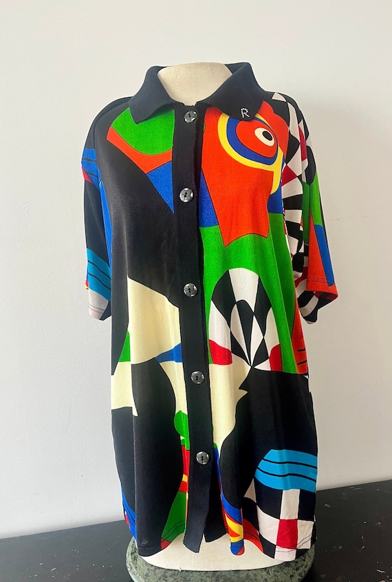 Bright and Colorful Vintage  Abstract Button Down 