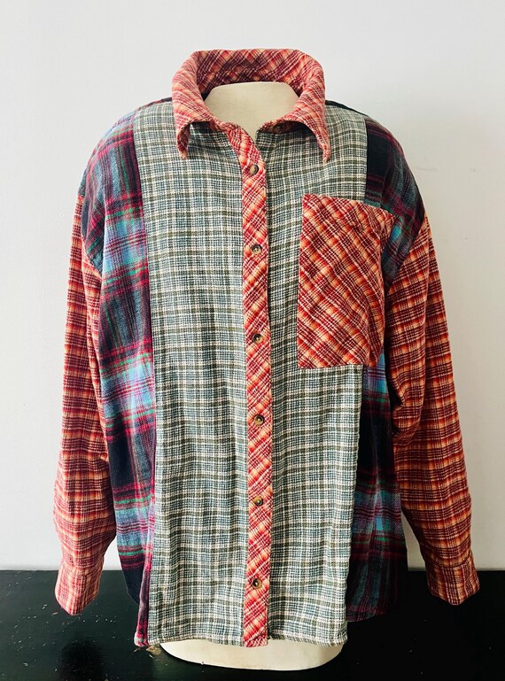 Arizona Multicolor Patchwork Thick Flannel Button… - image 6