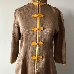 Vintage Traditional Chinese Cheongsam Top/Blouse in a golden taupe color. Size S