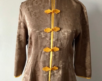 Vintage Traditional Chinese Cheongsam Top/Blouse in a golden taupe color. Size S