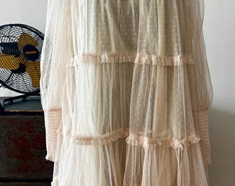 Romantic tiered tulle ivory smock mini party dress Sz S